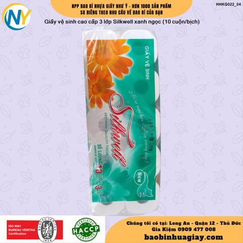 Giấy vệ sinh cao cấp 3 lớp Silkwell xanh ngọc (10 cuộn/bịch) | KHĂN GIẤY - KHĂN ĂN - GIẤY VỆ SINH - GIẤY RÚT | Mã HHKG022_04 | Tổng kho phân phối đồ dùng 1 lần 1lan.vn