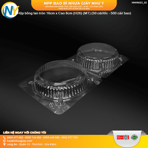 Hộp bông lan tròn 16cm x Cao 8cm (H26) (MT) (50 cái/lốc - 500 cái/ bao) | HỘP NHỰA TRONG ĐỰNG BÁNH - MỨT | Mã HHHN023_02 | Tổng kho phân phối đồ dùng 1 lần 1lan.vn