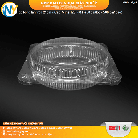 Hộp bông lan tròn 21cm x Cao 7cm (H28) (MT) (50 cái/lốc - 500 cái/ bao) | HỘP NHỰA TRONG ĐỰNG BÁNH - MỨT | Mã HHHN102_02 | Tổng kho phân phối đồ dùng 1 lần 1lan.vn