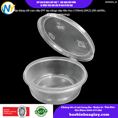 Hộp đựng sốt cao cấp (PP ép cứng) nắp liền 4oz (120ml) (SKZ) (50 cái/lốc, 1.000 cái/thùng) | HỘP SỐT - HŨ ĐỰNG TOPPING - HŨ TƯƠNG - CHÉN TƯƠNG | Mã HHHS005_05 | Tổng kho phân phối đồ dùng 1 lần 1lan.vn