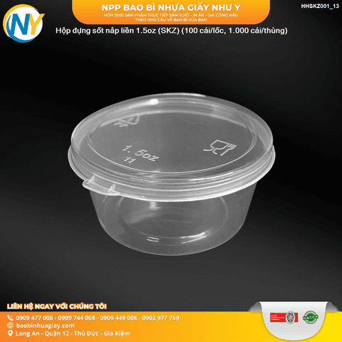 Hộp đựng sốt cao cấp (PP ép cứng) nắp liền 1.5oz (45ml) (SKZ) (100 cái/lốc, 1.000 cái/thùng) | HỘP SỐT - HŨ ĐỰNG TOPPING - HŨ TƯƠNG - CHÉN TƯƠNG | Mã HHHS005_02 | Tổng kho phân phối đồ dùng 1 lần 1lan.vn