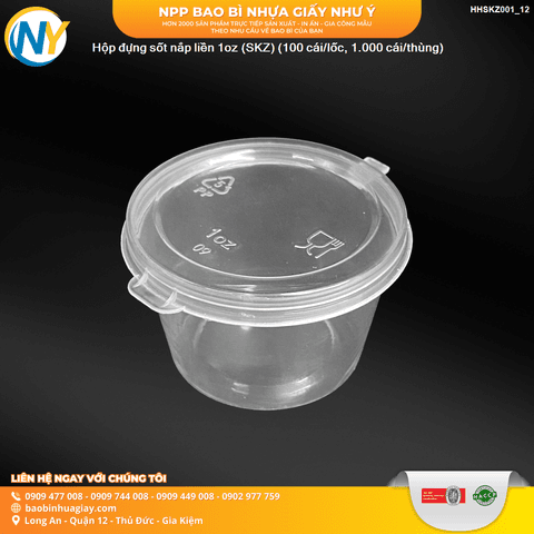 Hộp đựng sốt cao cấp (PP ép cứng) nắp liền 1oz (30ml) (SKZ) (100 cái/lốc, 1.000 cái/thùng) | HỘP SỐT - HŨ ĐỰNG TOPPING - HŨ TƯƠNG - CHÉN TƯƠNG | Mã HHHS005_01 | Tổng kho phân phối đồ dùng 1 lần 1lan.vn