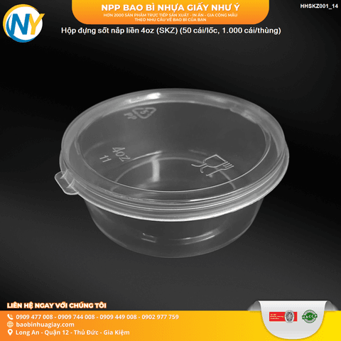 Hộp đựng sốt cao cấp (PP ép cứng) nắp liền 4oz (120ml) (SKZ) (50 cái/lốc, 1.000 cái/thùng) | HỘP SỐT - HŨ ĐỰNG TOPPING - HŨ TƯƠNG - CHÉN TƯƠNG | Mã HHHS005_05 | Tổng kho phân phối đồ dùng 1 lần 1lan.vn