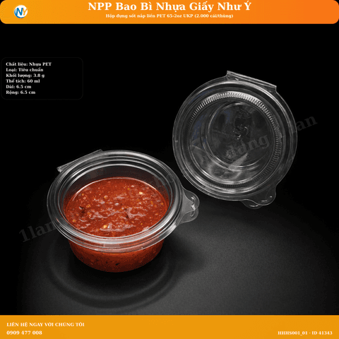 Hộp đựng sốt nắp liền PET 65-2oz UKP (2.000 cái/thùng) | HỘP SỐT - HŨ ĐỰNG TOPPING - HŨ TƯƠNG - CHÉN TƯƠNG | Mã HHHS001_01 | Tổng kho phân phối đồ dùng 1 lần 1lan.vn