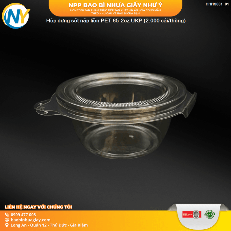 Hộp đựng sốt nắp liền PET 65-2oz UKP (2.000 cái/thùng)