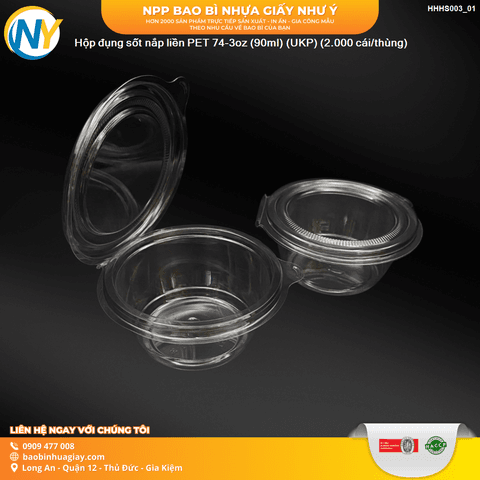 Hộp đựng sốt nắp liền PET 74-3oz (90ml) (UKP) (2.000 cái/thùng) | HỘP SỐT - HŨ ĐỰNG TOPPING - HŨ TƯƠNG - CHÉN TƯƠNG | Mã HHHS003_01 | Tổng kho phân phối đồ dùng 1 lần 1lan.vn