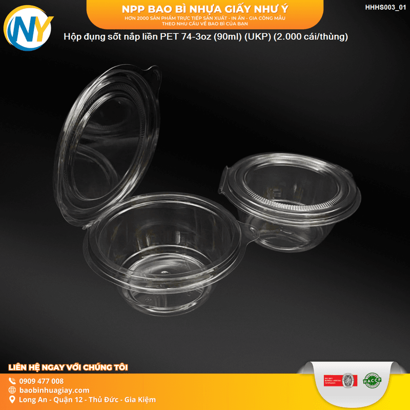 Hộp đựng sốt nắp liền PET 74-3oz (90ml) (UKP) (2.000 cái/thùng) | HỘP SỐT - HŨ ĐỰNG TOPPING - HŨ TƯƠNG - CHÉN TƯƠNG | Mã HHHS003_01