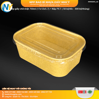 Hộp giấy chữ nhật 750ml (17x12x5.7) + Nắp PET ( 50 bộ/lốc - 300 bộ/thùng) - ảnh 3