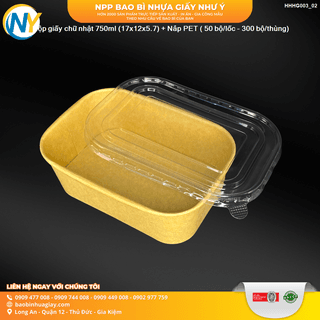 Hộp giấy chữ nhật 750ml (17x12x5.7) + Nắp PET ( 50 bộ/lốc - 300 bộ/thùng) - ảnh 2