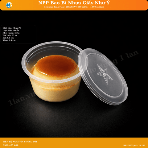 Hộp nhựa bánh Flan 1 (65ml) (VT) (50 cái/lốc - 1.000 cái/bao) | HỘP SỐT - HŨ ĐỰNG TOPPING - HŨ TƯƠNG - CHÉN TƯƠNG | Mã HHHN075_01 | Tổng kho phân phối đồ dùng 1 lần 1lan.vn