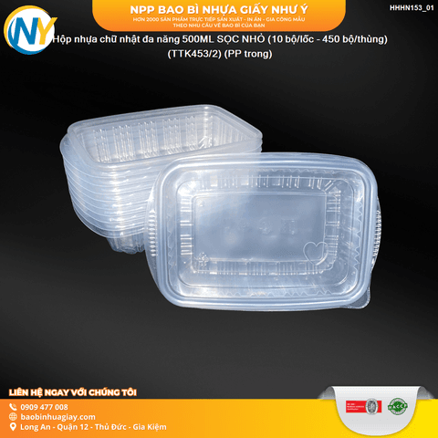 Hộp nhựa chữ nhật đa năng 500ML SỌC NHỎ (10 bộ/lốc - 180 bộ/thùng) (TTK453/2) (PP trong) | HỘP NHỰA VUÔNG | Mã HHHN153_01 | Tổng kho phân phối đồ dùng 1 lần 1lan.vn