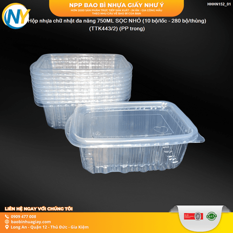 Hộp nhựa chữ nhật đa năng 750ML SỌC NHỎ (10 bộ/lốc - 280 bộ/thùng) (TTK443/2) (PP trong) | HỘP NHỰA, TÔ/THỐ NHỰA VUÔNG/TRÒN - HỘP MICROWAVE | Mã HHHN152_01 | Tổng kho phân phối đồ dùng 1 lần 1lan.vn