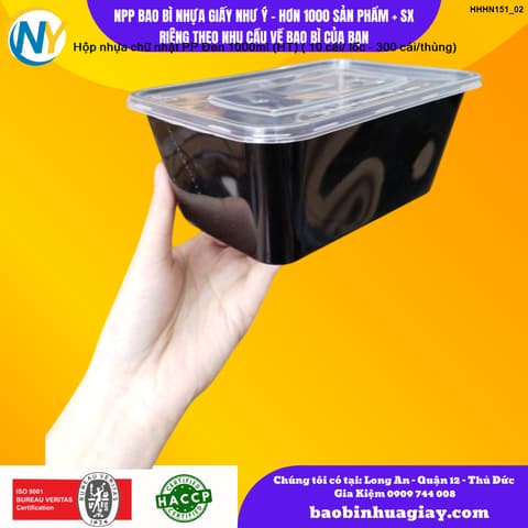 Hộp nhựa Microwave CN 1000ml - Đen (HT) ( 10 cái/ lốc - 300 cái/thùng) | HỘP NHỰA, TÔ/THỐ NHỰA VUÔNG/TRÒN - HỘP MICROWAVE | Mã HHHN151_02 | Tổng kho phân phối đồ dùng 1 lần 1lan.vn