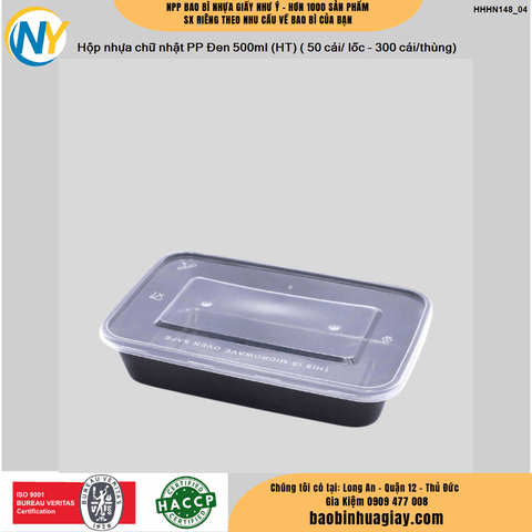 Hộp nhựa Microwave CN 500ml - Đen (HT) ( 50 cái/ lốc - 300 cái/thùng) | HỘP NHỰA, TÔ/THỐ NHỰA VUÔNG/TRÒN - HỘP MICROWAVE | Mã HHHN148_04 | Tổng kho phân phối đồ dùng 1 lần 1lan.vn