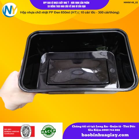Hộp nhựa Microwave CN 650ml - Đen (HT) ( 10 cái/ lốc - 300 cái/thùng) | HỘP NHỰA, TÔ/THỐ NHỰA VUÔNG/TRÒN - HỘP MICROWAVE | Mã HHHN149_02 | Tổng kho phân phối đồ dùng 1 lần 1lan.vn