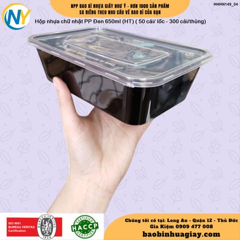 Hộp nhựa Microwave CN 650ml - Đen (HT) ( 50 cái/ lốc - 300 cái/thùng) | HỘP NHỰA VUÔNG | Mã HHHN149_04 | Tổng kho phân phối đồ dùng 1 lần 1lan.vn