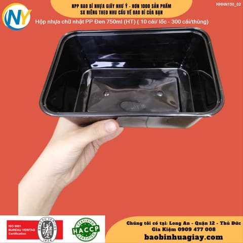 Hộp nhựa Microwave CN 750ml - Đen (HT) ( 10 cái/ lốc - 300 cái/thùng) | HỘP NHỰA, TÔ/THỐ NHỰA VUÔNG/TRÒN - HỘP MICROWAVE | Mã HHHN150_02 | Tổng kho phân phối đồ dùng 1 lần 1lan.vn