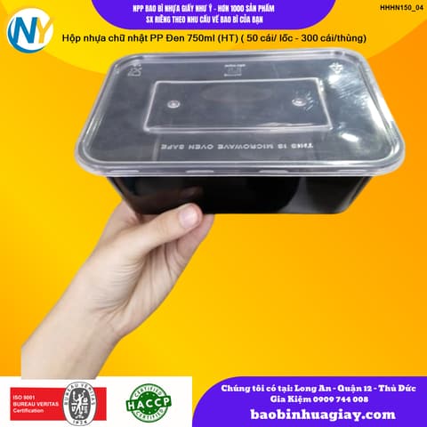 Hộp nhựa Microwave CN 750ml - Đen (HT) ( 50 cái/ lốc - 300 cái/thùng) | HỘP NHỰA, TÔ/THỐ NHỰA VUÔNG/TRÒN - HỘP MICROWAVE | Mã HHHN150_04 | Tổng kho phân phối đồ dùng 1 lần 1lan.vn