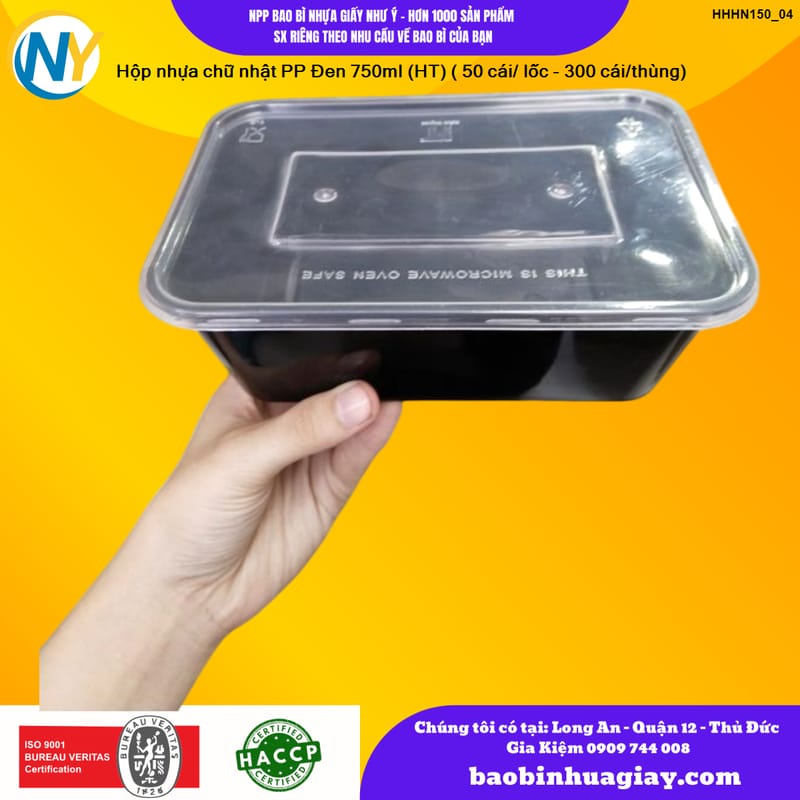 Hộp nhựa Microwave CN 750ml - Đen (HT) ( 50 cái/ lốc - 300 cái/thùng)