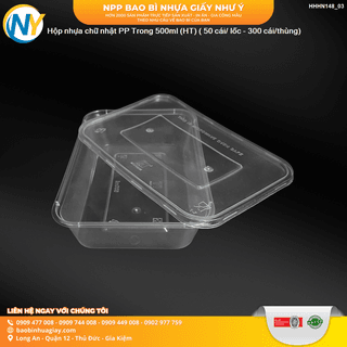 Hộp nhựa Microwave CN 500ml - Trong (HT) ( 50 cái/ lốc - 300 cái/thùng) - ảnh 1