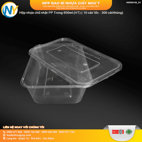 Hộp nhựa Microwave CN 650ml - Trong (HT) ( 10 cái/ lốc - 300 cái/thùng) | HỘP NHỰA, TÔ/THỐ NHỰA VUÔNG/TRÒN - HỘP MICROWAVE | Mã HHHN149_01 | Tổng kho phân phối đồ dùng 1 lần 1lan.vn