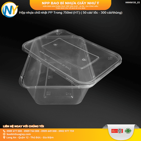 Hộp nhựa Microwave CN 750ml - Trong (HT) ( 50 cái/ lốc - 300 cái/thùng) | HỘP NHỰA, TÔ/THỐ NHỰA VUÔNG/TRÒN - HỘP MICROWAVE | Mã HHHN150_03 | Tổng kho phân phối đồ dùng 1 lần 1lan.vn
