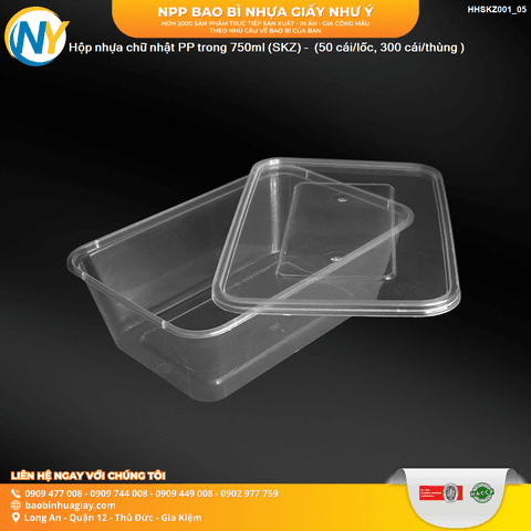Hộp nhựa chữ nhật 750ml (L10)- TRONG (SKZ) - (10 cái/lốc, 300 cái/thùng ) | HỘP NHỰA, TÔ/THỐ NHỰA VUÔNG/TRÒN - HỘP MICROWAVE | Mã HHSKZ001_05 | Tổng kho phân phối đồ dùng 1 lần 1lan.vn