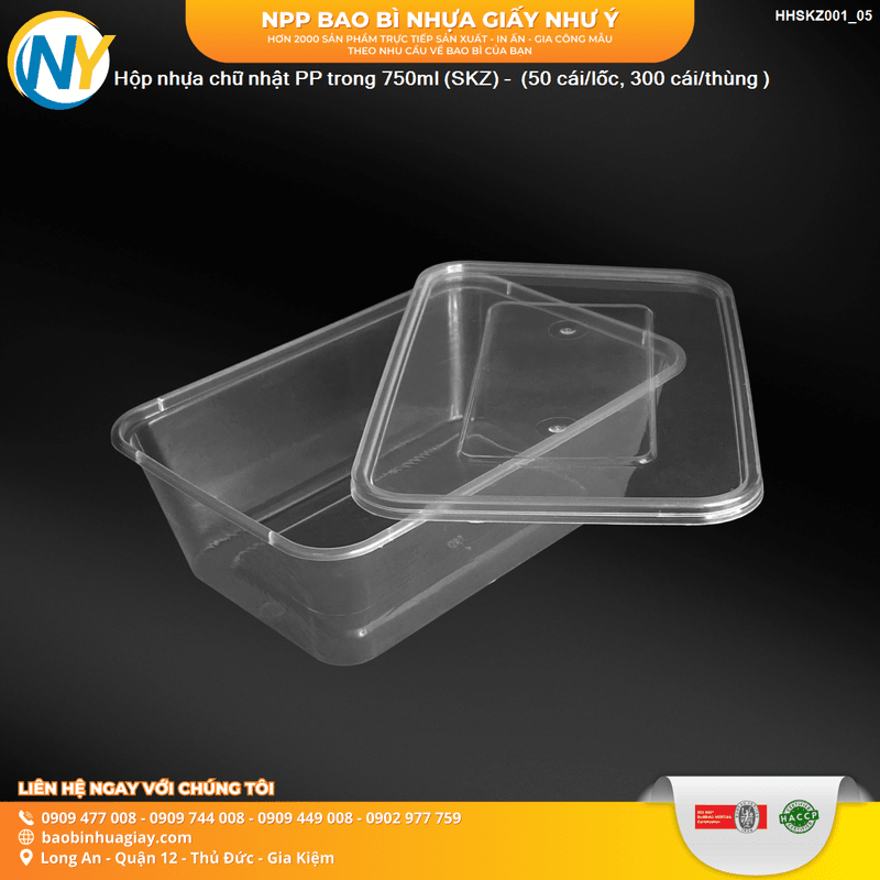 Hộp nhựa chữ nhật 750ml (L10)- TRONG (SKZ) - (10 cái/lốc, 300 cái/thùng ) | HỘP NHỰA, TÔ/THỐ NHỰA VUÔNG/TRÒN - HỘP MICROWAVE | Mã HHSKZ001_05