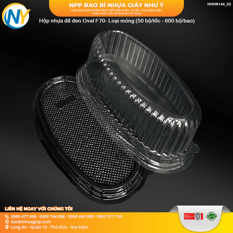 Hộp nhựa đế đen Oval F70- Loại mỏng (50 bộ/lốc - 600 bộ/bao) | HỘP NHỰA TRONG ĐỰNG BÁNH - MỨT | Mã HHHN144_02