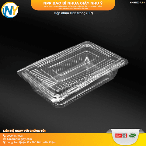 Hộp nhựa H55 -Trong (LP) (1.000 cái/bao) | HỘP NHỰA TRONG ĐỰNG BÁNH - MỨT | Mã HHHN035_03 | Tổng kho phân phối đồ dùng 1 lần 1lan.vn