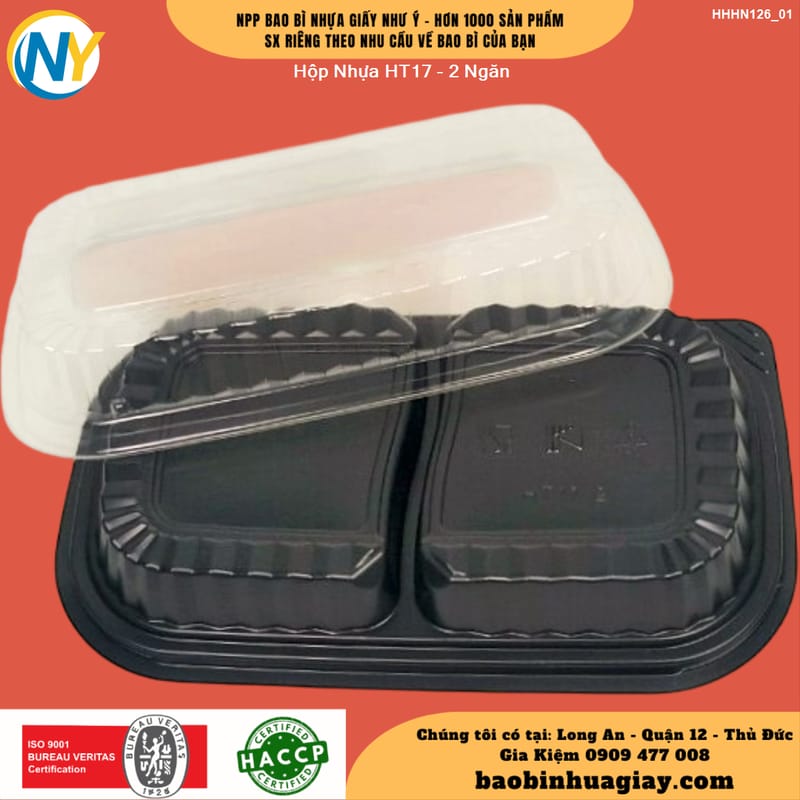Hộp Nhựa HT17  - 2 Ngăn 5/5 (Thân PS đen - Nắp PET trong) | HỘP NHỰA HT - HỘP CÓ NGĂN - KHÔNG NGĂN | Mã HHHN126_01