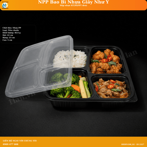 Hộp nhựa HT26(PPT đen) | HỘP NHỰA HT - HỘP CÓ NGĂN - KHÔNG NGĂN | Mã HHHN108_02 | Tổng kho phân phối đồ dùng 1 lần 1lan.vn