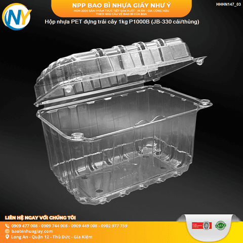Hộp nhựa PET đựng trái cây 1kg P1000B (JB-330 cái/thùng) | HỘP NHỰA TRÁI CÂY | Mã HHHN147_03 | Tổng kho phân phối đồ dùng 1 lần 1lan.vn