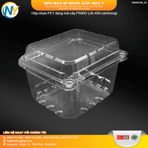 Hộp nhựa PET đựng trái cây P500D (JB-400 cái/thùng) | HỘP NHỰA TRÁI CÂY | Mã HHHN146_05 | Tổng kho phân phối đồ dùng 1 lần 1lan.vn