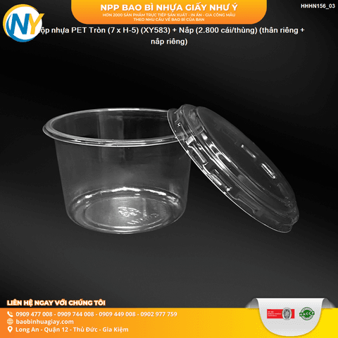 Hộp nhựa PET Tròn (7 x H-5) (XY583) + Nắp (2.800 cái/thùng) (thân riêng + nắp riêng) | HỘP NHỰA TRONG ĐỰNG BÁNH - MỨT | Mã HHHN156_03 | Tổng kho phân phối đồ dùng 1 lần 1lan.vn