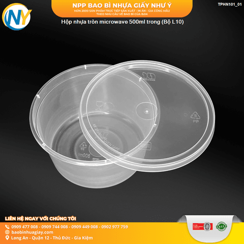 Hộp nhựa tròn microwave 500ml trong (Bộ L10) | HỘP NHỰA, TÔ/THỐ NHỰA VUÔNG/TRÒN - HỘP MICROWAVE | Mã TPHN101_01 | Tổng kho phân phối đồ dùng 1 lần 1lan.vn