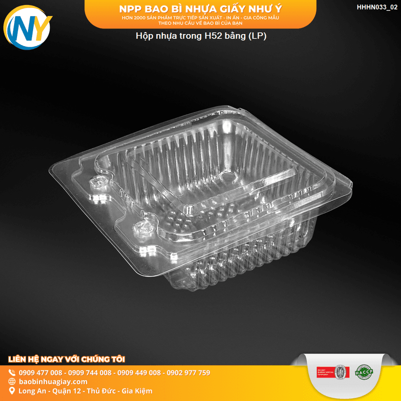 Hộp nhựa  PET trong đựng thực phẩm - H52 bằng (LP) (1.000 cái/bao) | HỘP NHỰA TRONG ĐỰNG BÁNH - MỨT | Mã HHHN033_02
