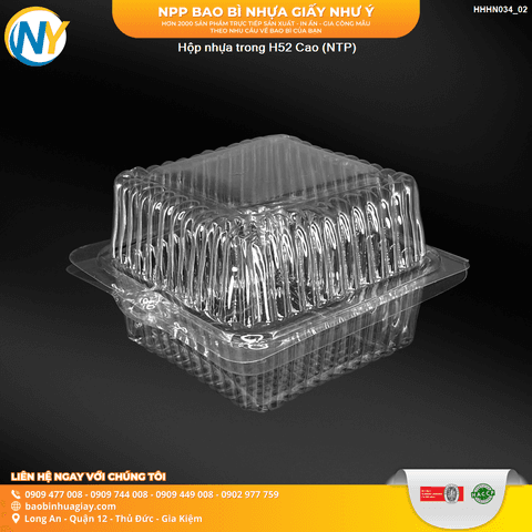 Hộp nhựa trong H52 Cao (NTP) | HỘP NHỰA TRONG ĐỰNG BÁNH - MỨT | Mã HHHN034_02 | Tổng kho phân phối đồ dùng 1 lần 1lan.vn