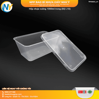 Hộp nhựa vuông 1000ml trong (Bộ L10) - ảnh 4