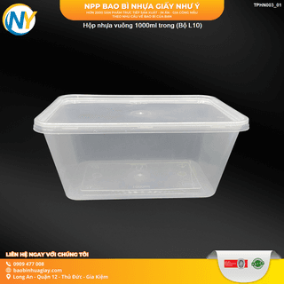 Hộp nhựa vuông 1000ml trong (Bộ L10) - ảnh 2