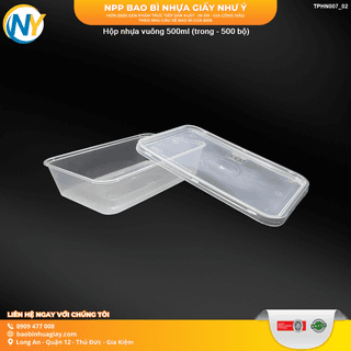 Hộp nhựa vuông 500ml (trong )( 50 bộ/ lốc - 500 bộ/ thùng) - ảnh 2