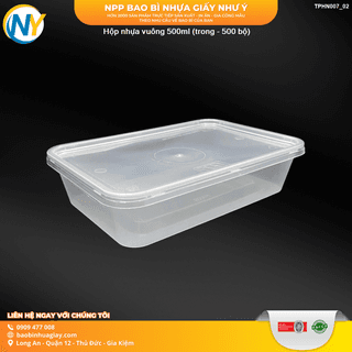 Hộp nhựa vuông 500ml (trong )( 50 bộ/ lốc - 500 bộ/ thùng) - ảnh 3