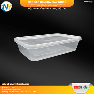 Hộp nhựa microwave vuông 550ml trong ( 50 bộ/lốc ) - ảnh 3