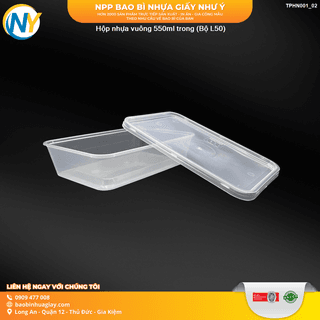 Hộp nhựa microwave vuông 550ml trong ( 50 bộ/lốc ) - ảnh 2