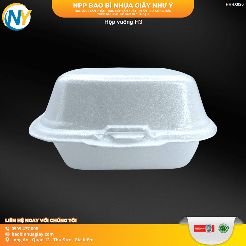 Hộp vuông H3 | HỘP XỐP - XÔI/ HỘP CƠM/GÀ/HEO/SẦU RIÊNG - THỐ XỐP - TÔ CHÁO | Mã HHHX026
