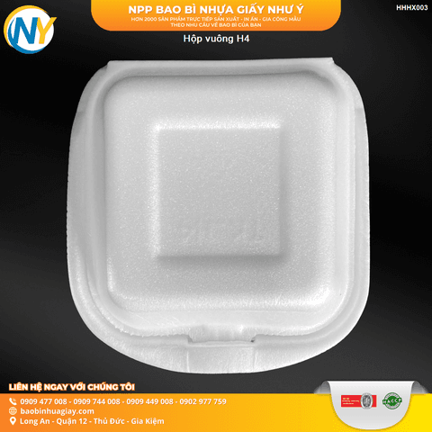 Hộp vuông  bánh bao  H4 ( 150 cái / cây - 10 cây / bao ) | HỘP XỐP - XÔI/ HỘP CƠM/GÀ/HEO/SẦU RIÊNG - THỐ XỐP - TÔ CHÁO | Mã HHHX003 | Tổng kho phân phối đồ dùng 1 lần 1lan.vn