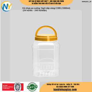 Hũ nhựa eo vuông 1kg3 nắp vàng C395 (1000ml)
 (24 hũ/lốc - 240 hũ/kiện) - ảnh 1