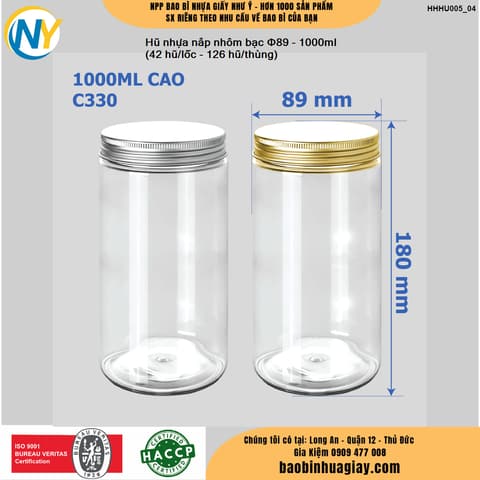 Hũ nhựa cao cấp 1000ml - Nắp nhôm bạc phi 89 (42 hũ/lốc - 210 hũ/thùng) | HŨ NHỰA - CHAI NHỰA | Mã HHHU005_04 | Tổng kho phân phối đồ dùng 1 lần 1lan.vn