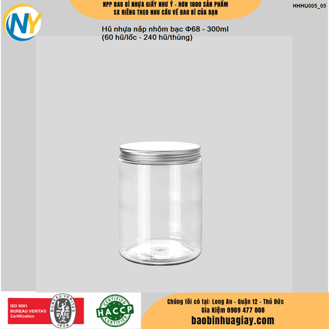 Hũ nhựa cao cấp 300ml - Nắp nhôm bạc phi 68 (60 hũ/lốc - 240 hũ/thùng) | HŨ NHỰA - CHAI NHỰA | Mã HHHU005_05 | Tổng kho phân phối đồ dùng 1 lần 1lan.vn