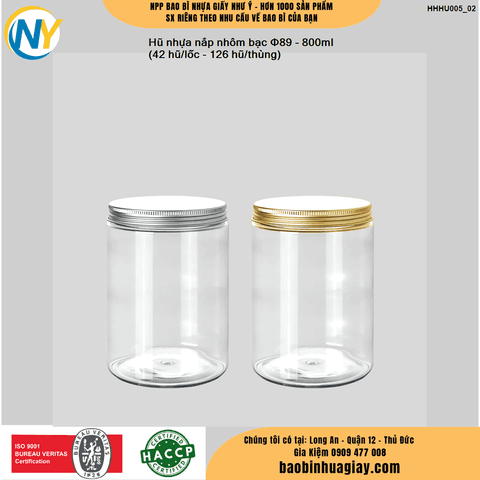 Hũ nhựa cao cấp 800ml - Nắp nhôm bạc phi 89 (42 hũ/lốc - 210 hũ/thùng) | HŨ NHỰA - CHAI NHỰA | Mã HHHU005_02 | Tổng kho phân phối đồ dùng 1 lần 1lan.vn
